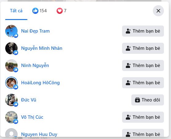 danh sach nguoi tuong tac voi bai viet quang cao