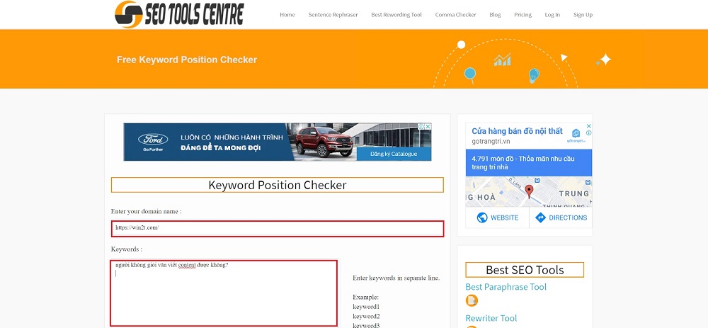 cong cu kiem tra thu hang web SEOCentro Rank Checker
