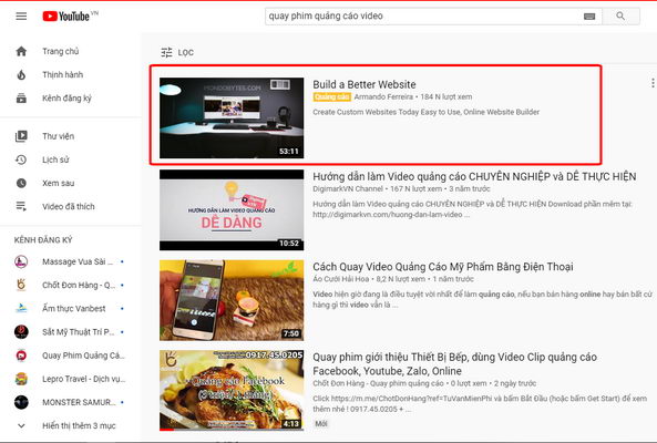 quang cao youtube True View In Display on search page